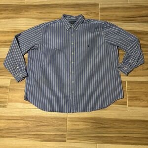 Ralph Lauren Mens 3XB Big Classic Fit Striped Button Down Shirt Blue White Pony